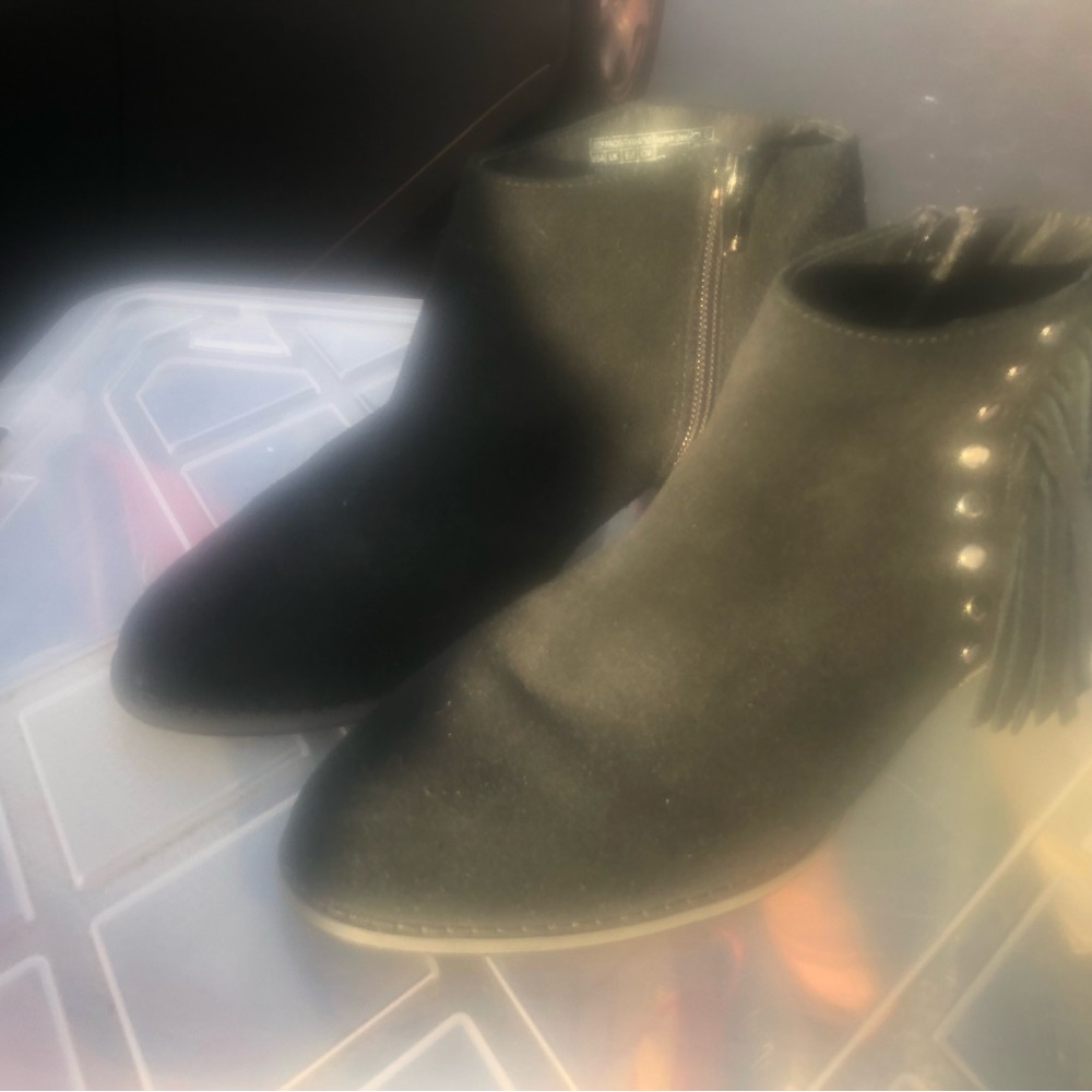 Vionic 322 Faros Womens Black Suede Leather Upright Faros Fringe Boots Size 7.5